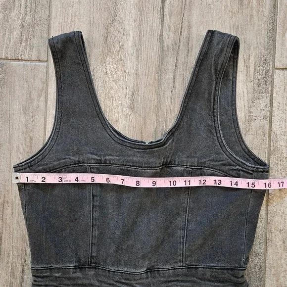 Forever 21 Denim Jumpsuit Women S Wide Leg Sleeveless Charcoal Wash Grunge Edgy - Picture 3 of 10
